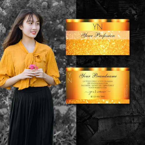 Glamorous Orange Sparkle Glitter Monogram Shimmery Business Card