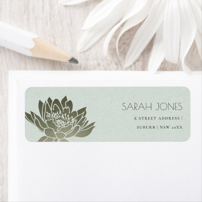 GLAMOROUS PALE BLUE SILVER LOTUS FLORAL ADDRESS LABEL (Insitu)