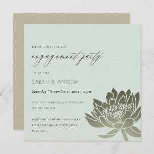 GLAMOROUS PALE BLUE SILVER LOTUS FLORAL ENGAGEMENT INVITATION