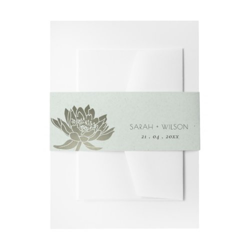 GLAMOROUS PALE BLUE SILVER LOTUS FLORAL MONOGRAM INVITATION BELLY BAND