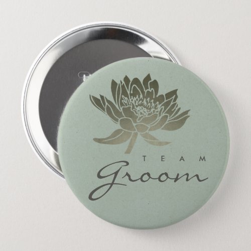 GLAMOROUS PALE BLUE SILVER LOTUS FLORAL TEAM GROOM BUTTON