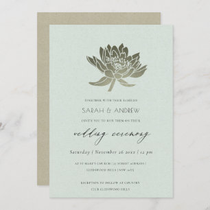 GLAMOROUS PALE BLUE SILVER LOTUS FLORAL WEDDING INVITATION