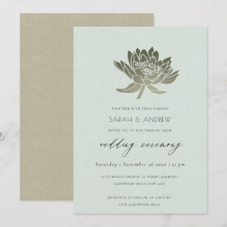 GLAMOROUS PALE BLUE SILVER LOTUS FLORAL WEDDING INVITATION