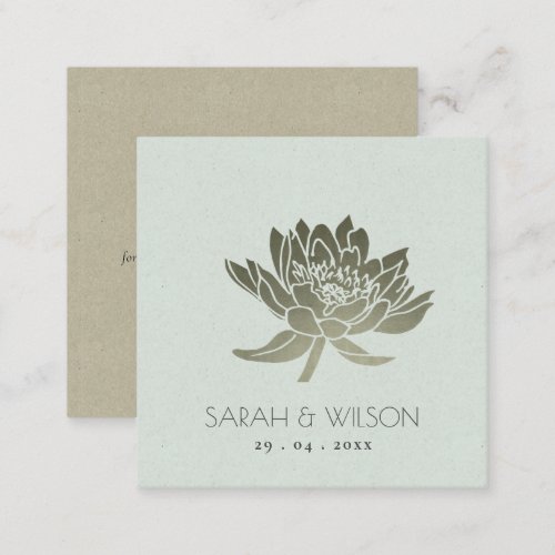 GLAMOROUS PALE BLUE SILVER LOTUS FLORAL WEDDING SQUARE BUSINESS CARD