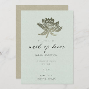 GLAMOROUS PALE BLUE SILVER LOTUS MAID OF HONOUR INVITATION