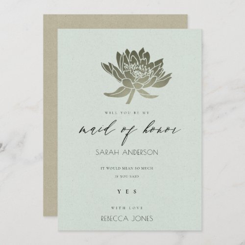 GLAMOROUS PALE BLUE SILVER  LOTUS MAID OF HONOUR INVITATION