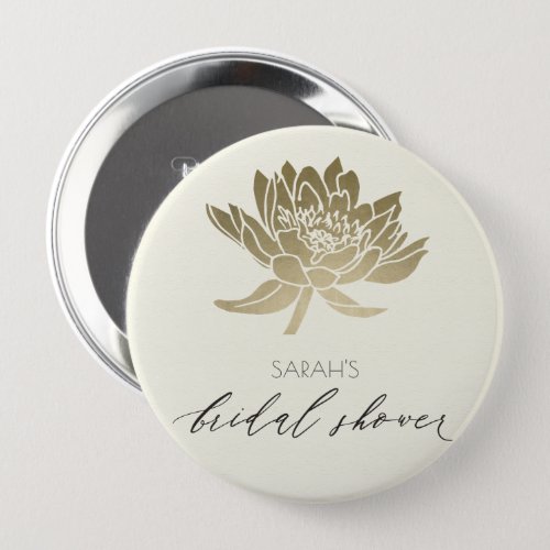 GLAMOROUS PALE GOLD WHITE FLORAL BRIDAL SHOWER PINBACK BUTTON