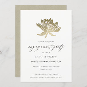 GLAMOROUS PALE GOLD WHITE KRAFT LOTUS ENGAGEMENT INVITATION