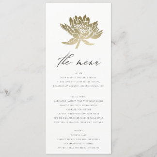 GLAMOROUS PALE GOLD WHITE KRAFT LOTUS FLORAL MENU