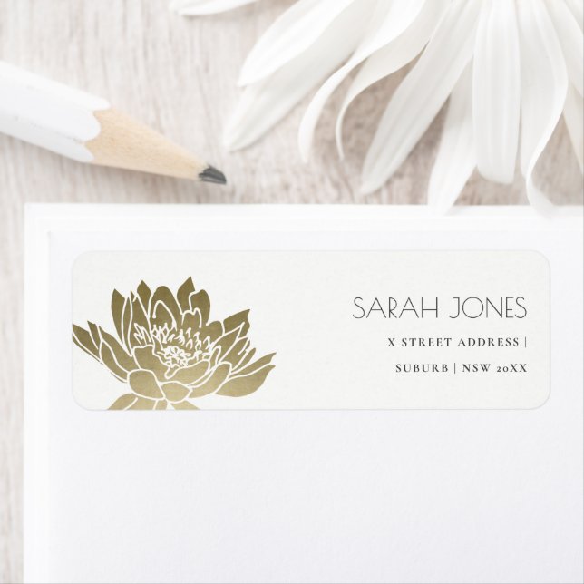 GLAMOROUS PALE GOLD WHITE LOTUS FLORAL  ADDRESS LABEL (Insitu)