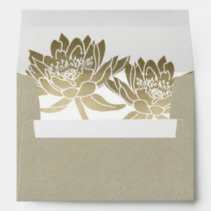 GLAMOROUS PALE GOLD WHITE LOTUS FLORAL  MONOGRAM ENVELOPE