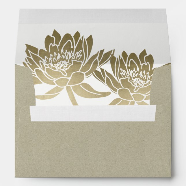 GLAMOROUS PALE GOLD WHITE LOTUS FLORAL  MONOGRAM ENVELOPE (Back (Bottom))