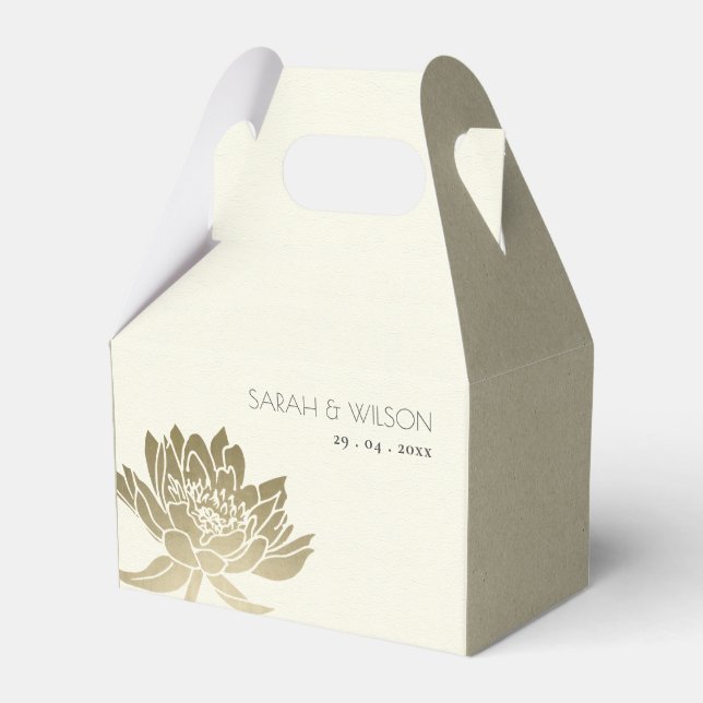 GLAMOROUS PALE GOLD WHITE LOTUS FLORAL MONOGRAM FAVOR BOXES (Front Side)