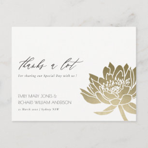 GLAMOROUS PALE GOLD WHITE LOTUS FLORAL THANK YOU POSTCARD