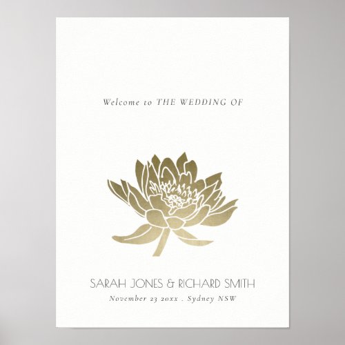 GLAMOROUS PALE GOLD WHITE LOTUS FLORAL  WEDDING POSTER