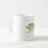 GLAMOROUS PALE GOLD WHITE LOTUS SAVE THE DATE GIFT COFFEE MUG (Front Left)