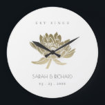 GLAMOROUS PALE GOLD WHITE LOTUS SAVE THE DATE GIFT LARGE CLOCK<br><div class="desc">If you need any further customization or any other matching items,  please feel free to contact me at info@yellowfebstudio.com</div>