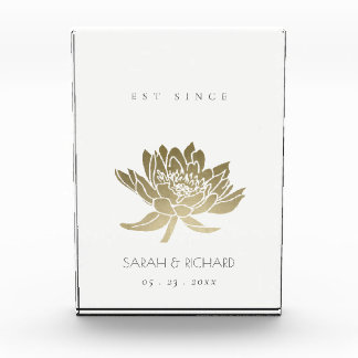 GLAMOROUS PALE GOLD WHITE LOTUS SAVE THE DATE GIFT PHOTO BLOCK