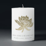 GLAMOROUS PALE GOLD WHITE LOTUS SAVE THE DATE GIFT PILLAR CANDLE<br><div class="desc">If you need any further customisation or any other matching items,  please feel free to contact me at info@yellowfebstudio.com</div>