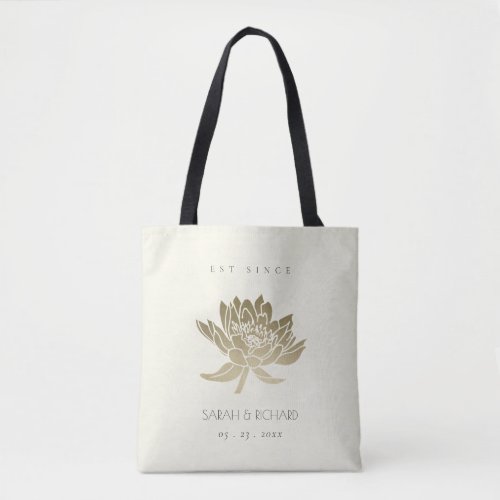 GLAMOROUS PALE GOLD WHITE LOTUS SAVE THE DATE GIFT TOTE BAG