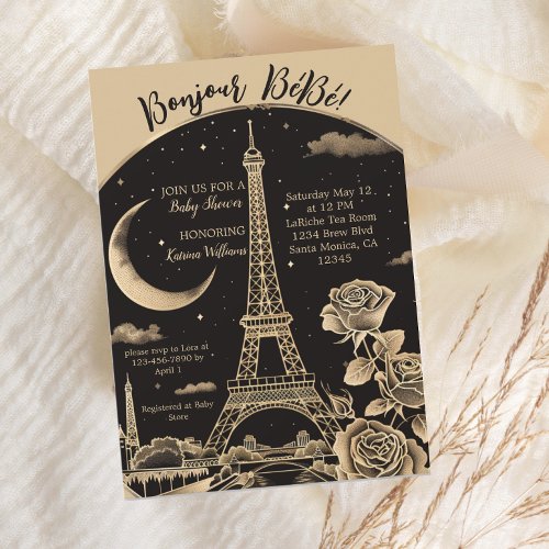 Glamorous Paris Eiffel Tower Baby Shower Invite
