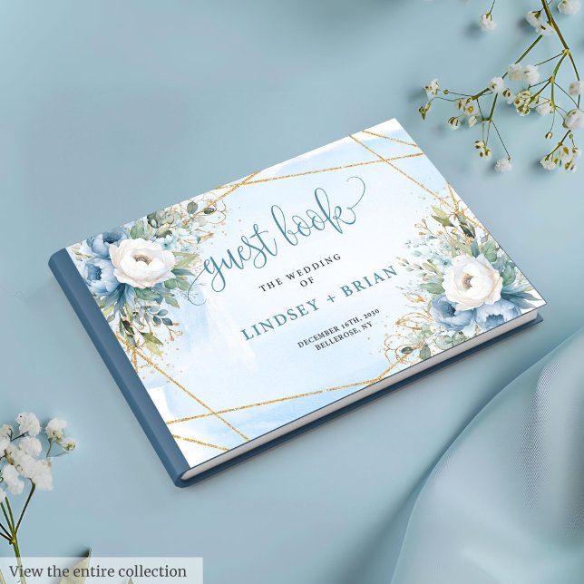 Glamorous Pastel Blue White Gold Floral Guest Book (Glamorous Pastel Blue White Gold Floral Guest Book)