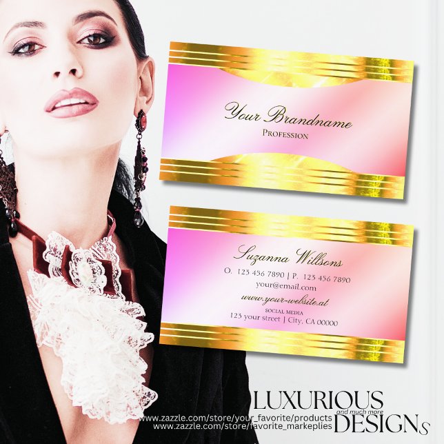 Glamorous Pastel Pink Gold Borders Sophisticated Business Card (Creator Uploaded)