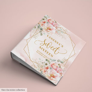Glamorous Pastel Pink Gold Floral Sweet 16 Binder
