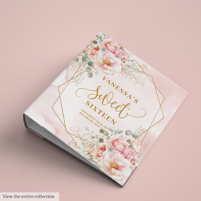 Glamorous Pastel Pink Gold Floral Sweet 16 Binder (Glamorous Pastel Pink Gold Floral Sweet 16 Binder)