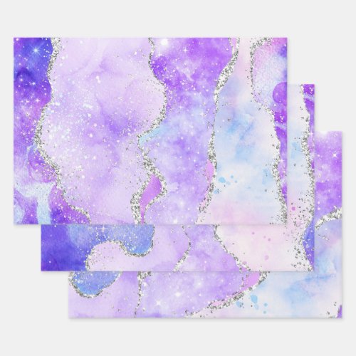 Glamorous Pastel Purple  Silver Glitter Agate Wrapping Paper Sheets