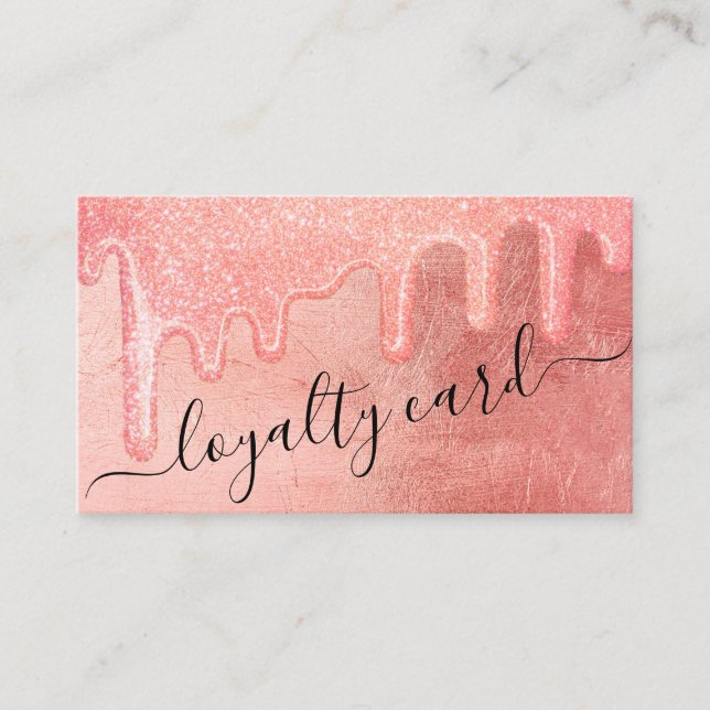 Glamorous Peach Pink Thick Glitter Drips Loyalty Card (Front)