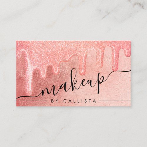 Glamorous Peach Pink Thick Glitter Drips Makeup Business Card