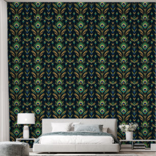 Glamorous Peacock Feather Art Deco Wallpaper