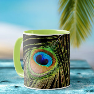 Glamorous Peacock Feather Black Mug