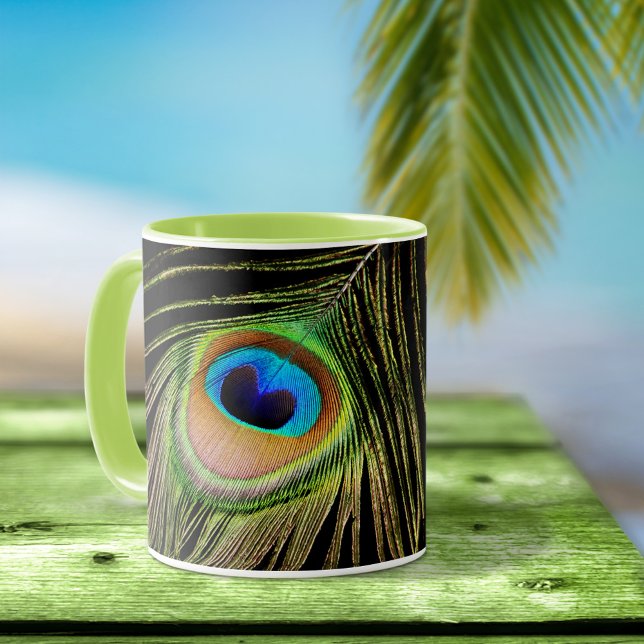 Glamorous Peacock Feather Black Mug (Creator Uploaded)