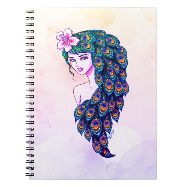 Glamorous Peacock Goddess Art Dreamy Notebook (Front)
