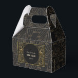 Glamorous Peacock Gold Black Art Deco Wedding Favor Boxes<br><div class="desc">Luxury,  vintage design featuring a faux gold abstract peacock,  on a textured black background with an Art Deco pattern,  retro fonts script. Use Personalize tool to add your info. For matching items,  please,  visit my Royal Art Deco Collection.</div>