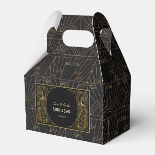 Glamorous Peacock Gold Black Art Deco Wedding Favor Boxes