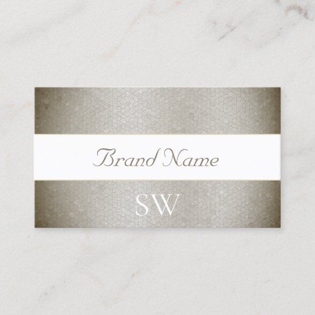 Glamorous Pearly Silver Snake Pattern and Monogram Business Card (Front)