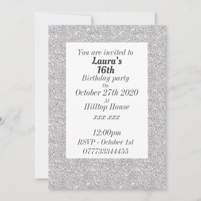 Glamorous personalized birthday party invitations (Front)