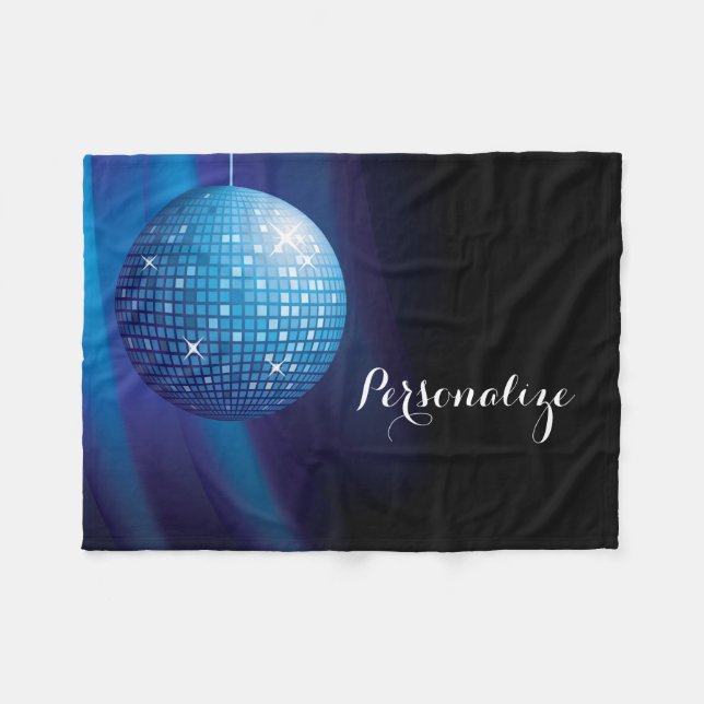 Glamorous Personalized Blue Disco Ball Fleece Blanket (Front (Horizontal))