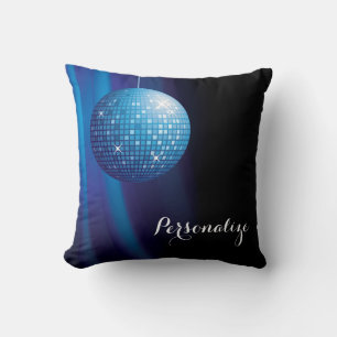 Glamorous Personalized Blue Disco Ball Throw Pillow