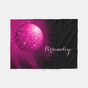 Glamorous Personalized Hot Pink Disco Ball Fleece Blanket