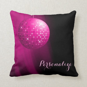 Glamorous Personalized Hot Pink Disco Ball Throw Pillow