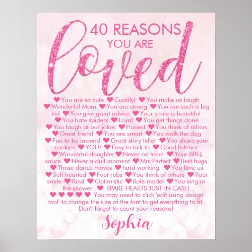 Glamorous Pink 40th Birthday 40 Reasons Why Poster
