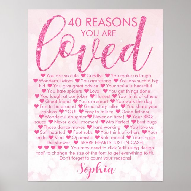 Glamorous Pink 40th Birthday 40 Reasons Why Poster (Front)