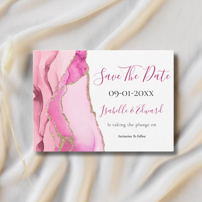 Glamorous Pink Agate Stone Gold Glitter Wedding Sa Save The Date (Creator Uploaded)