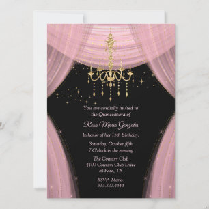 Glamorous Pink and Black Quinceañera Invitation