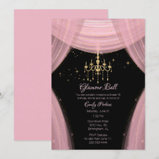Glamorous Pink and Black Sweet Sixteen Invitation