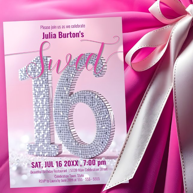 Glamorous Pink and Diamond Sweet 16 Celebration Invitation (Creator Uploaded)